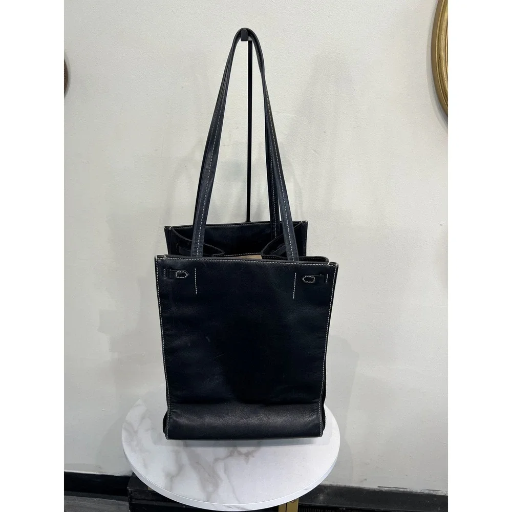 Vince Made in Italy Black Leather & Suede Structured Tote Shoulder Bag